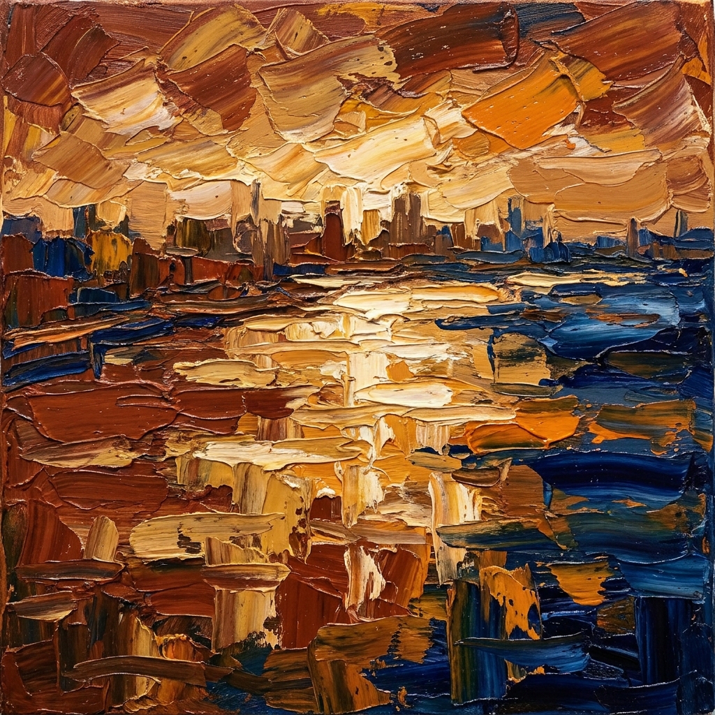 Late Sun on the Hudson — 1:1 impasto oil painting